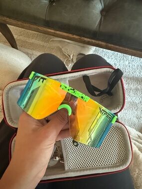 Pit Viper Neon Green Splatter Shield Sunglasses